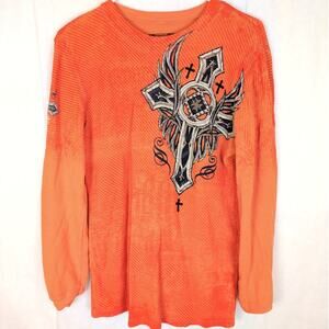 Raw State orange and black Redemption Cross Wings thermal shirt Med Y2K Grunge
